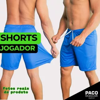 Bermuda Uniforme Jogador Shorts Masculino Liso Personalizável com Cordão Ajustável Calção Futebol