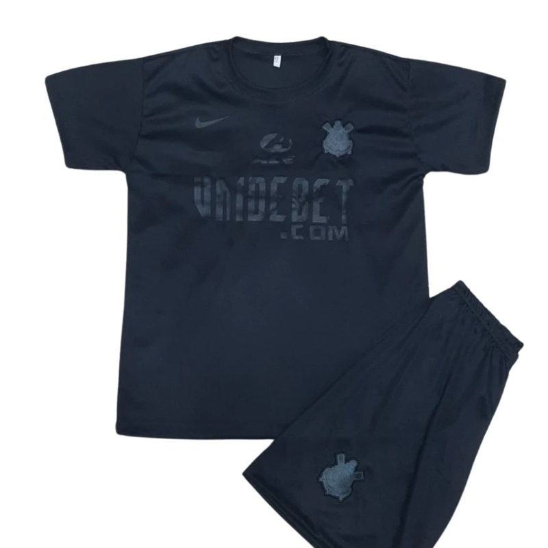 Conjunto Infantil do Time do Corinthians Preto 24/25 Mega Promoção