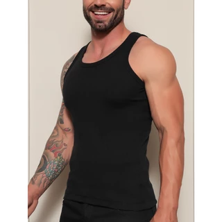 Regata Masculina Estilo Tank Americana Slim Fit Malha Canelada Durável