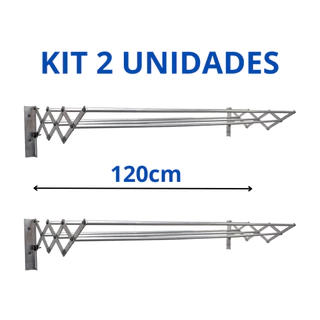 Kit 2 Varal de Parede Sanfonado Retrátil 120cm Não Enferruja