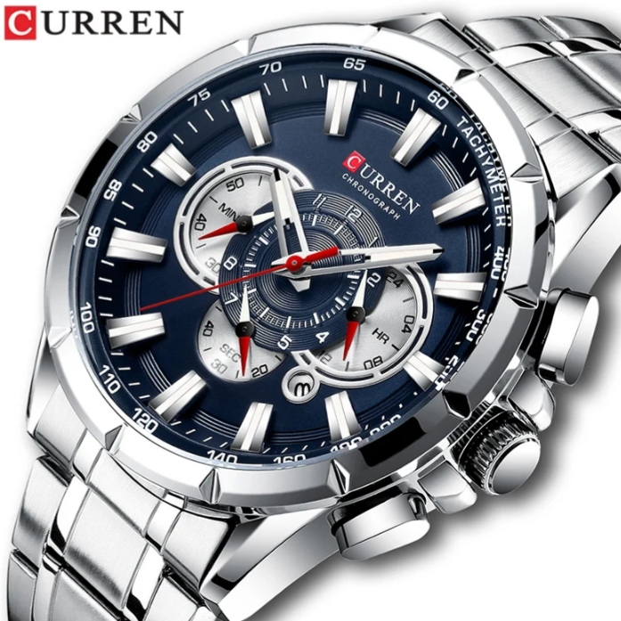 Relógio CURREN masculino, aço inoxidável, impermeável, pulso, militar, cronógrafo, duplo horário, luxo, esporte, presente