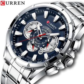 Relógio CURREN masculino, aço inoxidável, impermeável, pulso, militar, cronógrafo, duplo horário, luxo, esporte, presente