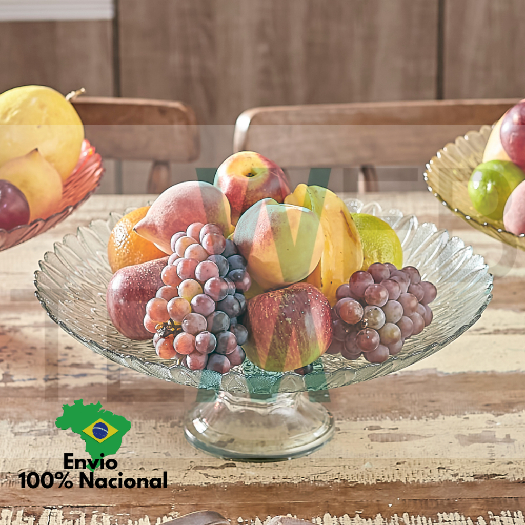 Centro de Mesa Fruteira de Vidro com Pé Pluma Vitazza para Decoração ...