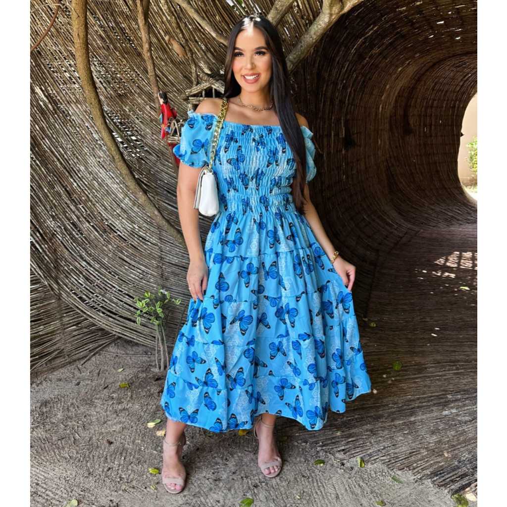 Vestido midi quatro marias lastex moda evangélica REF: 130