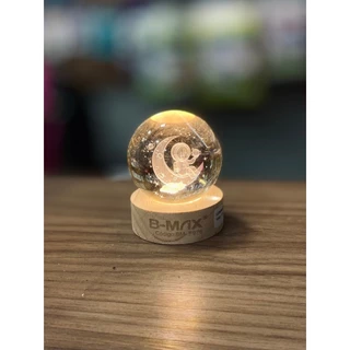 Luminária Bola De Cristal 3d Led Lua E Planeta Terra B-max
