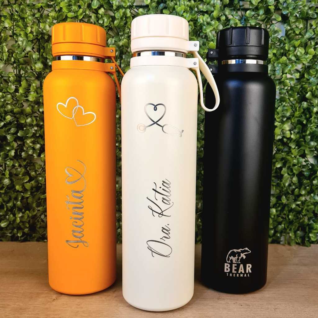 Garrafa Térmica 1L 800ML 510ML 400ML seu nome e time Bear Thermal ORIGINAL Parede Dupla a vácuo