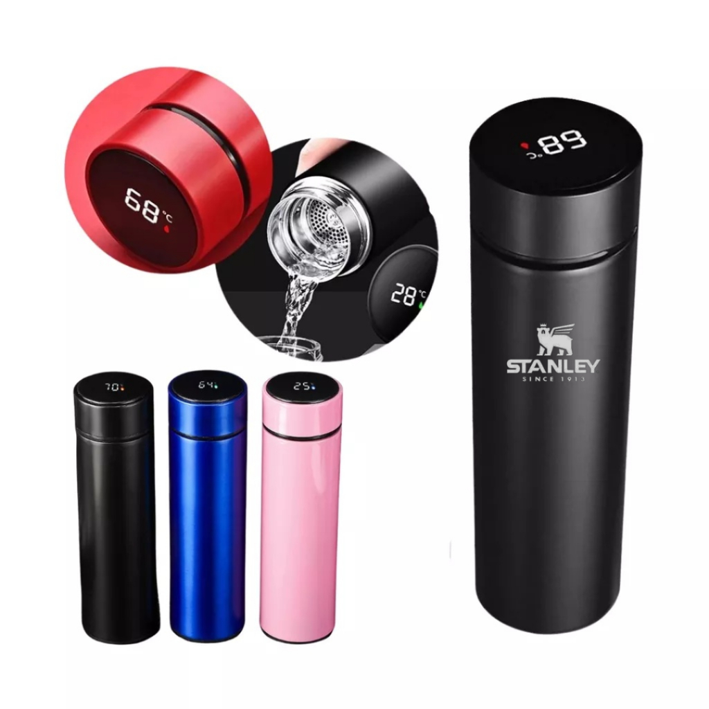 Garrafa Stanley Térmica Inteligente Sensor De Temperatura Digital Led Café Água Quente Gelado Apenas Na Cor Azul