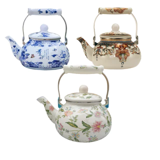 Chaleira Esmaltada Decorada Vintage 2,5L Para Ferver Agua Desing Bege
