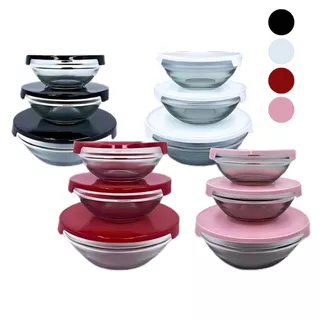 Conjunto Kit 3 Potes Vidro Pequeno Redondo Tigelas p/ Cozinha Geladeira Alimentos Frutas Legumes Doces Papinha Molho Almoço Janta