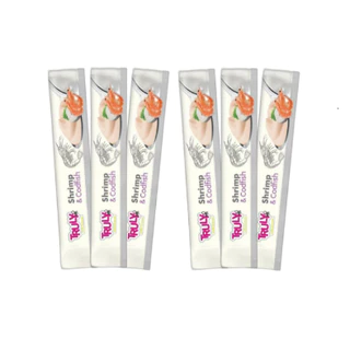 6 UN -Petisco para Gato Truly Creamy Churu Cremoso 6 tubetes - Sabor SHRIMP e CODFISH/CAMARÃO e BACALHAU - 14gx6 420gr