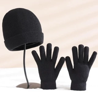Kit Com Touca + Luva Adulto Unissex Básica Lã Preta Inverno