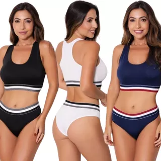 KIT 3 Conjunto Top Nadador Cores Sem Bojo Soutien Lingerie