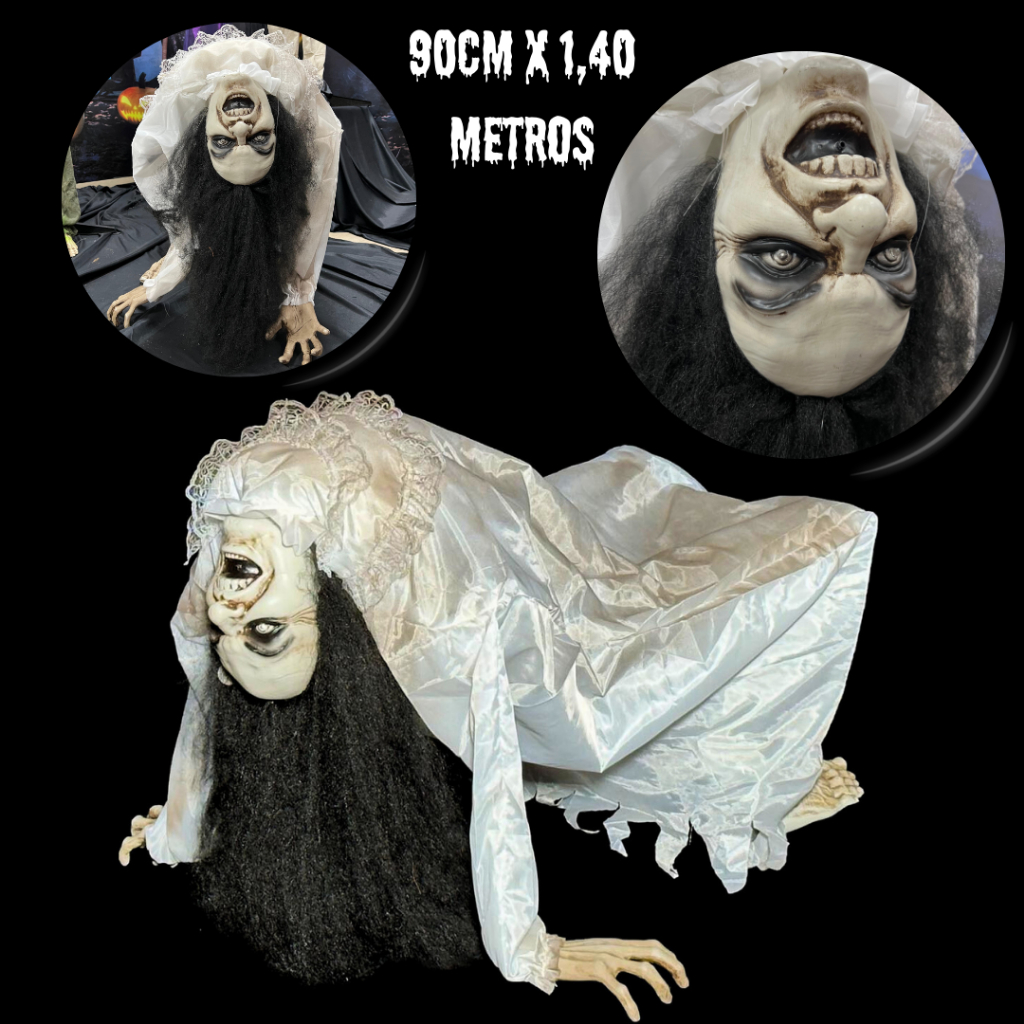 Garota Exorcista com Som Movimentos Assustadores Decoração Enfeite de Halloween Horripilantes