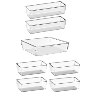 Kit com 7 Organizadores Acrílico Cristal Modular Para Geladeiras Gavetas e Maquiagens