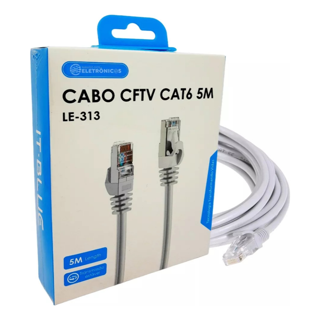 Cabo de rede CFTV conexão RJ45 Cat6 de 5 metros transmissão estável ...