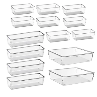 Kit Organizadores Acrílico Cristal Modular Para Geladeiras Gavetas e Maquiagens