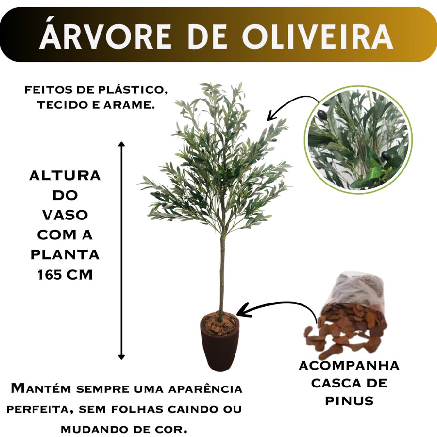 Árvore Artificial Oliveira Realista Qualidade Premium 1.65m + Vaso + Casca De Pinus — foto 4 de 4