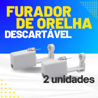 KIT COM 2 BRINCOS EM ACO CIRURGICO E 2 FERRAMENTAS DESCARTAVEIS PARA AUXILIO NA PERFURACAO COR BRANCA ORELHA NARIZ PIERCING FURADOR PERFURADOR APLICADOR
