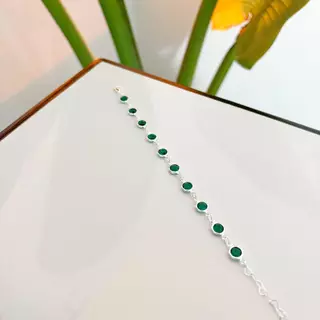 Pulseira Pedras Verde Fecho Feminina banhada prata 925