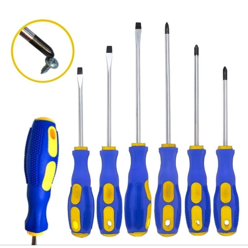 Kit Jogo De Chave de Fenda e Phillips simples em aço Ponta imantadas e cruzada Cabo emborrachado - W-3