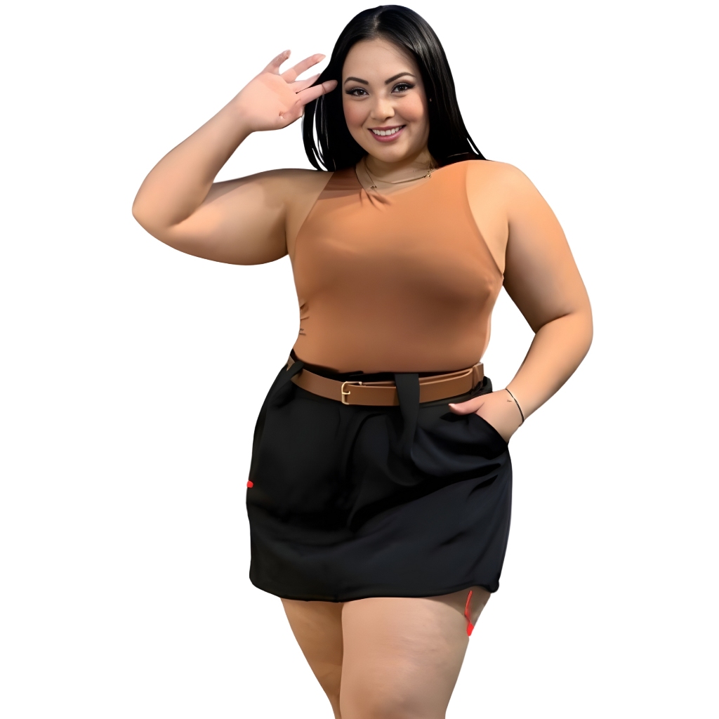 Roupas Femininas Plus Size: Short Saia com Cinto (Tamanhos 44 ao 52) GG ...