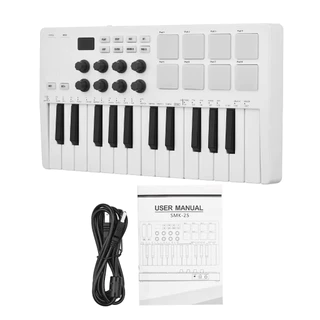 M-WAVE Controlador de teclado MIDI USB de 25 teclas com 8 pads de bateria retroiluminados, 8 botões e 2 faixas tácteis em Oferta na Shopee