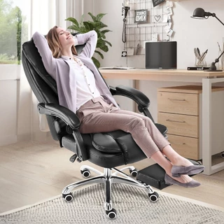 Cadeira de escritório presidente, cadeira de home office com apoio para os pés e encosto ajustável（Preto）