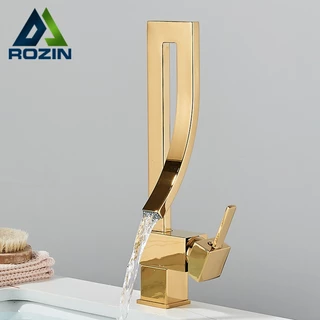Luxo Torneira Banheiro Monocomando Quente E Fria Torneira Quadrada Inox 304 Preto/Dourado