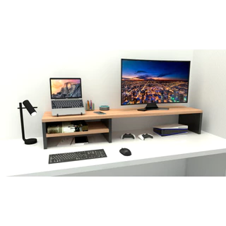 Suporte Para Monitor Mesa Elevado Setup Gamer 80X30X15 Freijó/Pé Preto