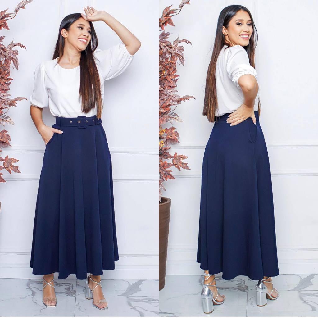 Saia Godê Saia Crepe De Malha Saia Longa Gode Evangélica Moda