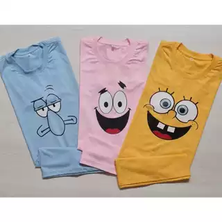 Camiseta de Algodão Unissex Casual Bob Esponja