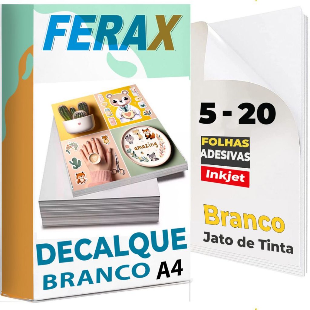 Ferax Decalque Branco Adesivo Gomado para Impressora Jato de Tinta ...