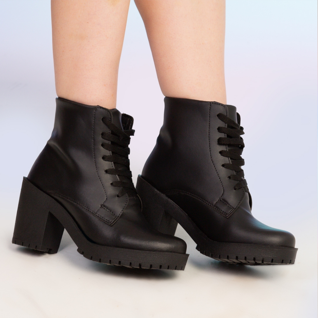 Bota Salto Alto Coturno Feminino Verniz Preto Bota Feminina Cano