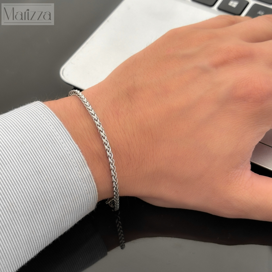 Pulseira Masculina Trançado Prata 3mm aço Inoxidável