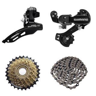 Kit Relação Shimano Tourney TZ 7 Velocidades Cambio Traseiro / Dianteiro + Catraca Roda Livre Shimano 7v Com Corrente Index Para Bike Bicicleta Aro 26-29