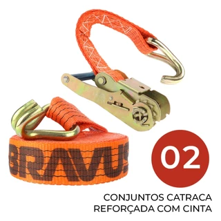 2 Cinta Catraca Chapa Reforçada 5Ton 9 Mt Gancho J 50mm Fixação de Carga Pesada e Volumosas Amarração Segura Resistente Transporte