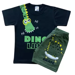 Conjunto de Verão de Menino Infantil 1 Camiseta de Algodão + 1 Shorts Moletinho Tamanho 1 2 3 4 6 8