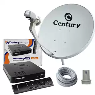 Kit Antena Parabólica Digital Banda Ku C/ MidiaBox B7 5G Century LNBF e Cabo