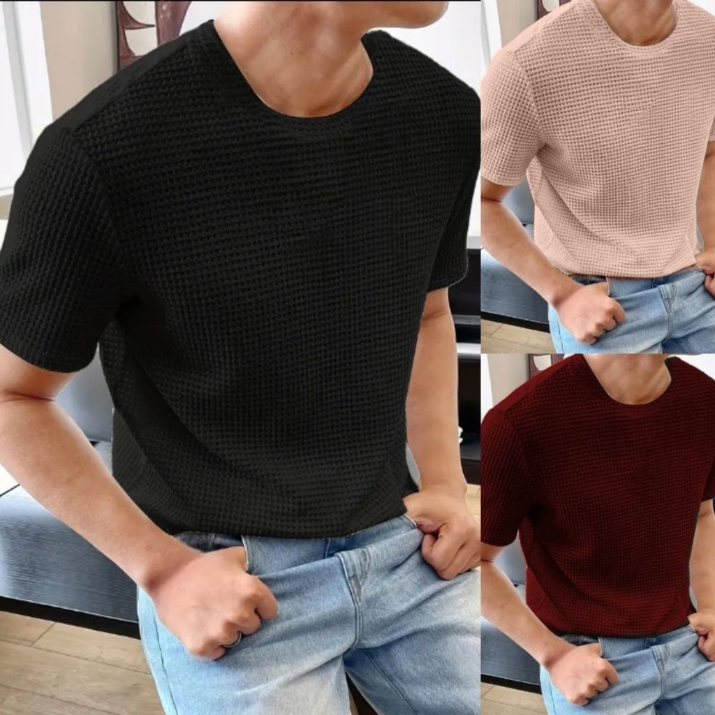 Kit 3 Camiseta Masculina Texturizada Algodão