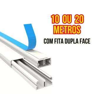10 ou 20 Metros Canaleta Sistema X Com Fita Dupla Face e Divisória Preta Branca 20x10 comercial organização proteção dos fios e cabo eletricos
