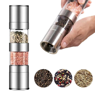 Novo - Moedor Manual Inox Acrílico 21,5x5,5cm Temperos Sal Grosso Pimenta 2 em 1 DS13078