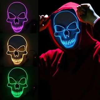 Máscara Led Halloween Caveira Pisca Festa Carnaval/PILHA/COM FIO/LEVE/LUZ CONSTANTE