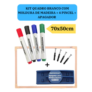 Lousa Branca Quadro Branco 70x50cm + 4 Pincel Marcadores + 1 Apagador Didática Média