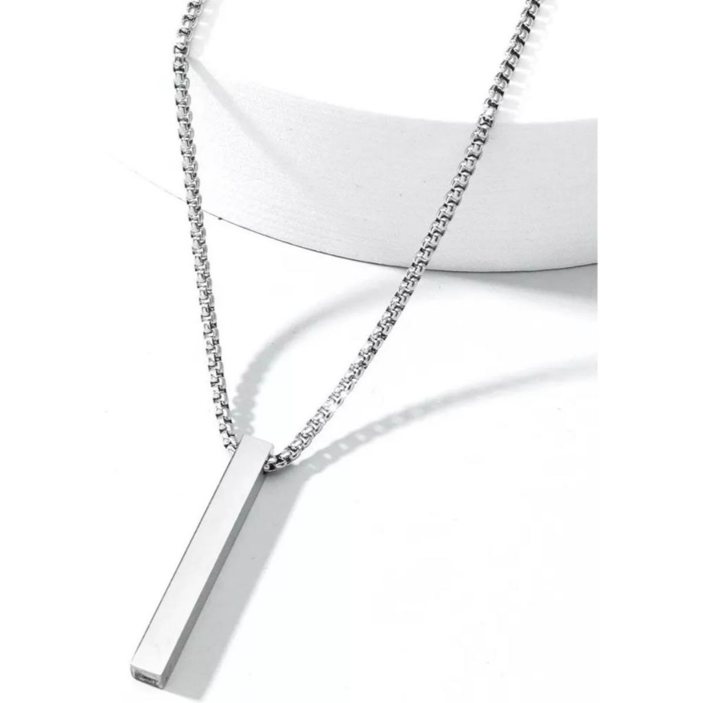 Colar Corrente Masculina Pingente Retangulo Pendulo Palito Aço Inox Super Resistente