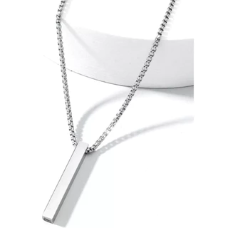 Colar Corrente Masculina Pingente Retangulo Pendulo Palito Aço Inox Super Resistente