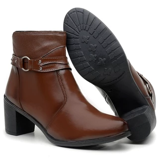 Bota Feminina Em Salto Modelo exclusivo Marrom Detalhe No Cano