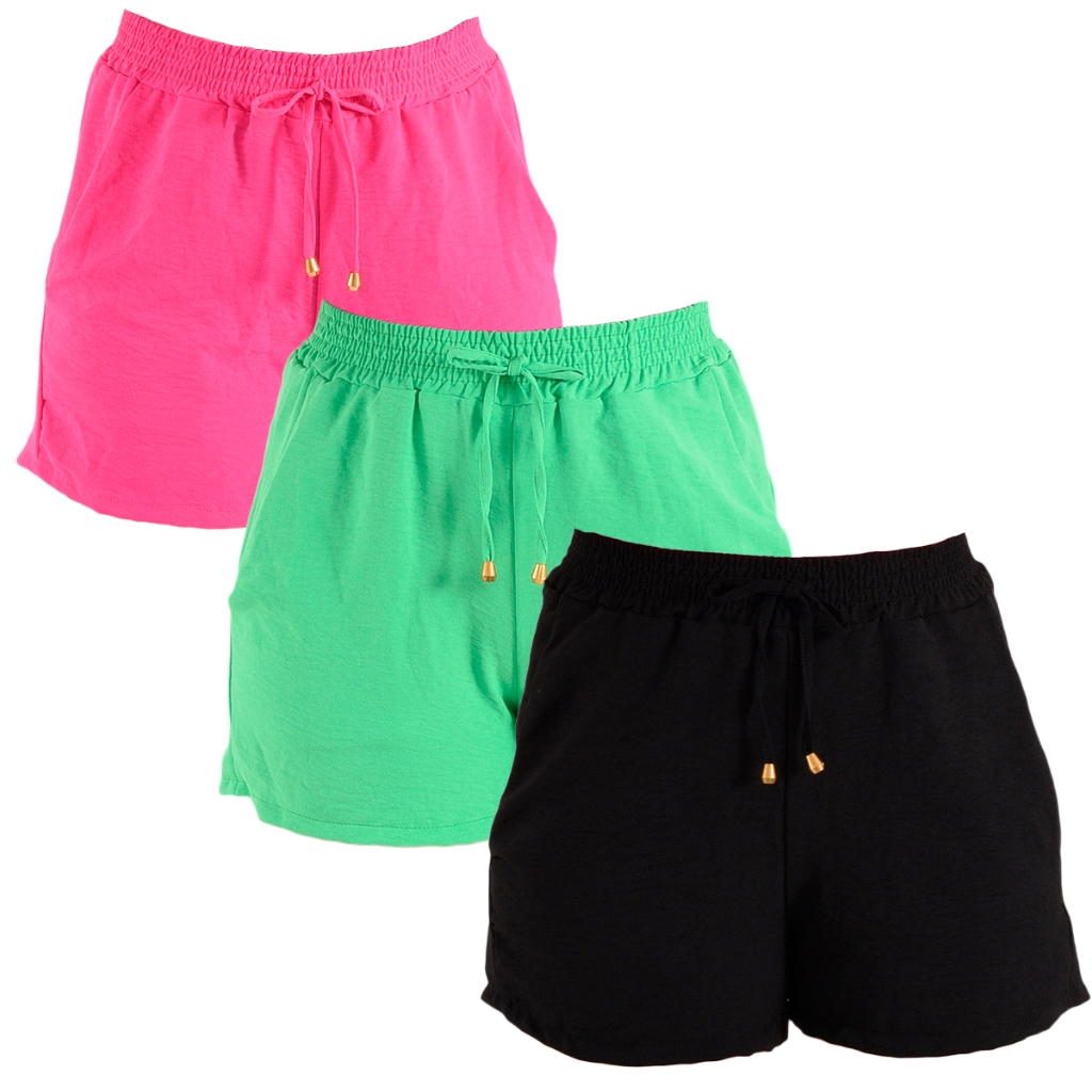 Kit 3 Shorts Bermuda Feminina Cintura Alta Dunas Atacado