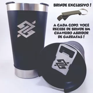 Copo Térmico Personalizado 500ml Inox com Tampa e Abridor + BRINDE CHAVEIRO ABRIDOR DE GARRAFAS