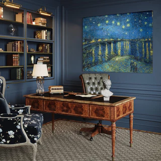 Quadro Van Gogh Noite estrelada Sobre Ródano obras de artes em tela acetinada