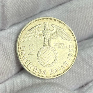 Moeda em Prata da Alemanha Segunda Guerra - 2 reichsmark - 1938 - Terceiro Reich